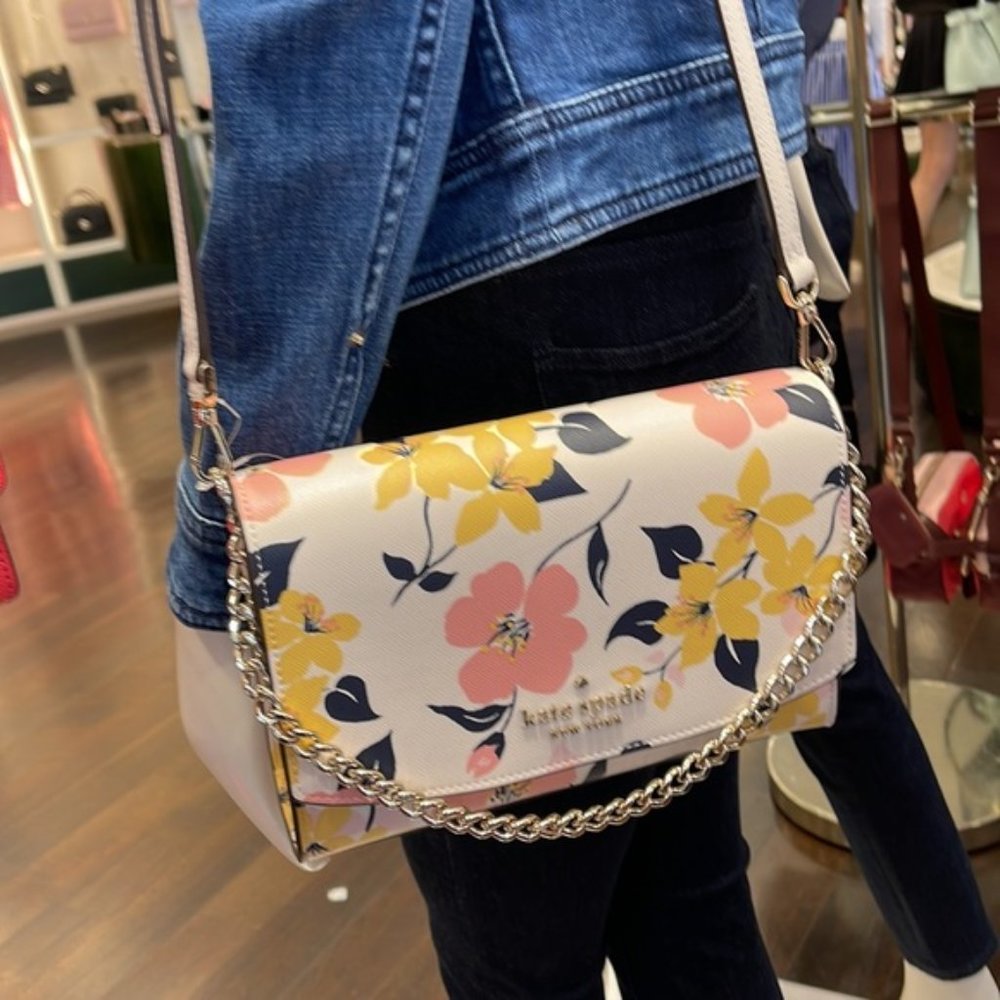 Kate Spade Carson Convertible Crossbody Lily Blooms Cream Multi - Picture 10 of 16